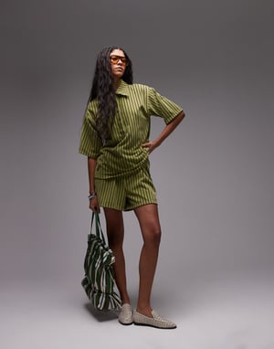 Topshop stripe towelling shorts co-ord in green