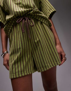 Topshop stripe towelling shorts co-ord in green