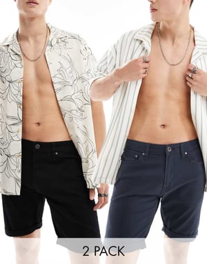Jack & Jones Intelligence 2-pack 5-ficks shorts i svart och marinblå
