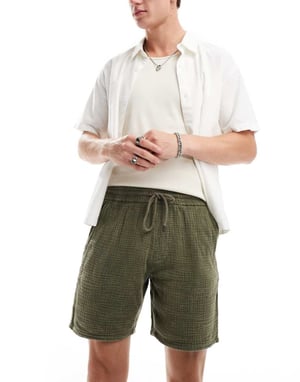 ONLY & SONS slip-on strukturerad shorts i tvättad khaki