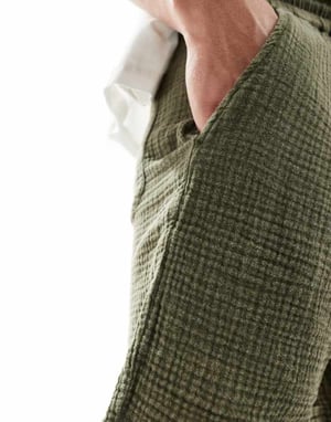 ONLY & SONS slip-on strukturerad shorts i tvättad khaki
