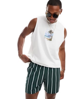 Hollister 5-tum randiga badshorts i mörkgrön