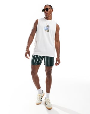 Hollister 5-tum randiga badshorts i mörkgrön