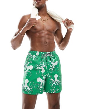 Jack & Jones badshorts med bläckfisktryck i grön