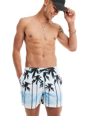 ONLY & SONS badshorts med retro palmtryck i ljusblått