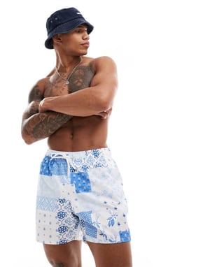 Hollister lapptäckes paisley-mönstrade badshorts i blått
