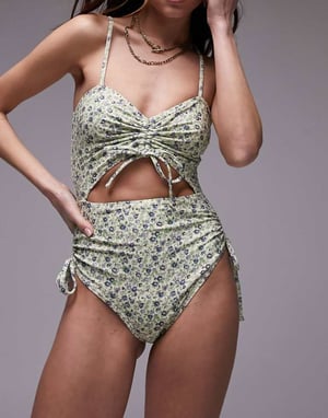 Topshop bikiniklänning med urtag i blått blommönster