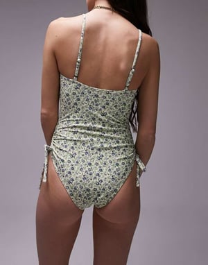 Topshop bikiniklänning med urtag i blått blommönster
