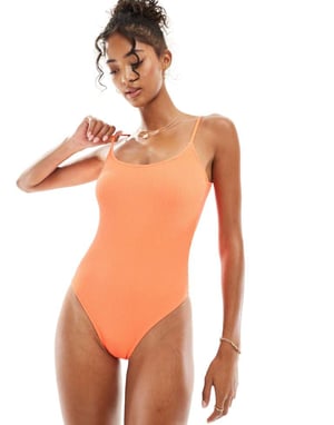 Cotton On tunn rem low scoop baddräkt i orange krinklad