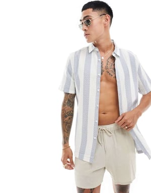ASOS DESIGN regular skjorta i blå våffelväv med rand