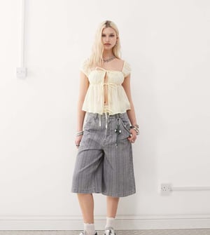 COLLUSION baggy jort in grey stripe