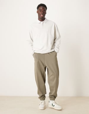 ASOS DESIGN oversized joggers with contrast stitching in khaki