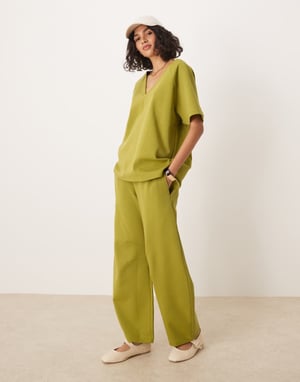 ASOS DESIGN interlock barrel leg jogger co-ord in khaki