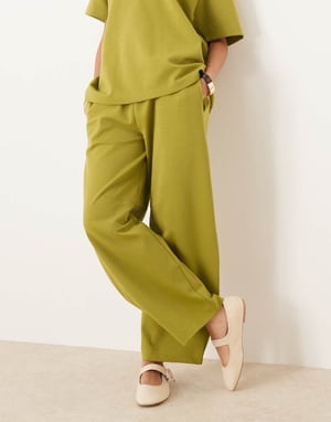 ASOS DESIGN interlock barrel leg jogger co-ord in khaki