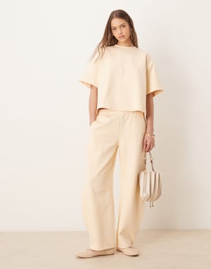 ASOS DESIGN interlock co-ord barrel leg jogger in buttermilk