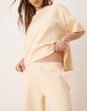 ASOS DESIGN interlock co-ord barrel leg jogger in buttermilk