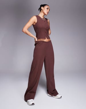 Weekend Collective co-ord ribbed wide leg joggers in chocolate