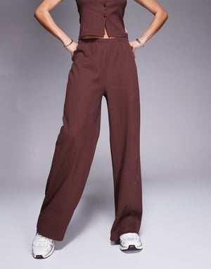 Weekend Collective co-ord ribbed wide leg joggers in chocolate