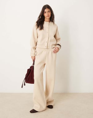 ASOS DESIGN sweat wide leg jogger co ord in oatmeal