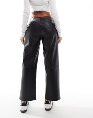 ASOS DESIGN faux leather cropped trousers in black