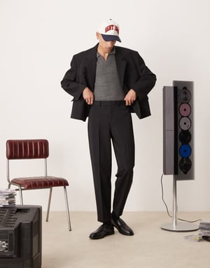 ASOS DESIGN oversized tapered suit trousers in black