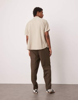 ASOS DESIGN smart oversized tapered pleated trousers in brown with wool twill
