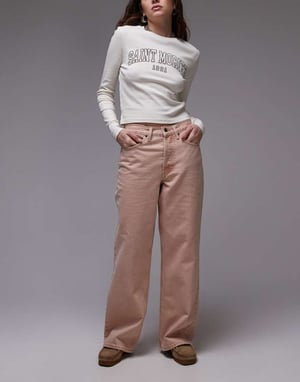 Topshop mid rise loose fit straight jean in blush