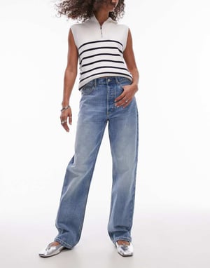 Topshop Petite Kort high rise straight jean in bleach