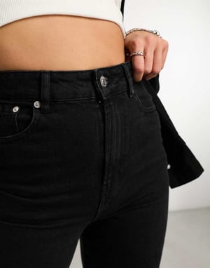 ASOS DESIGN cropped comfort stretch straight leg jeans in black