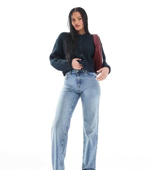 ONLY Tall Ella mid waist straight fit jeans in mid blue