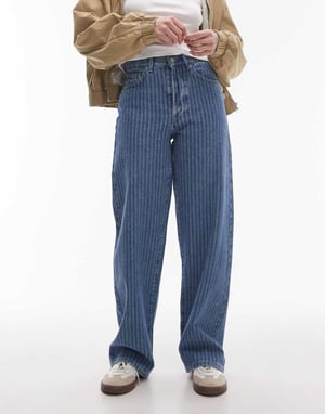 Topshop mid rise loose fit straight jean in vintage blue