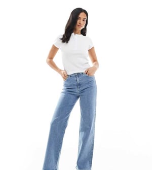 Dr Denim Petite Moxy straight leg jeans in cape light plain wash