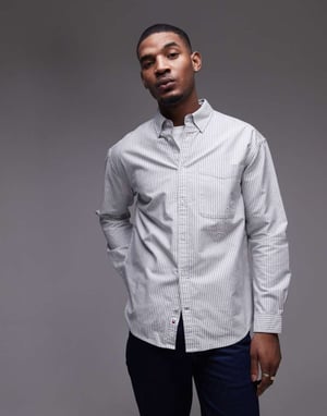 Tommy Jeans oxford shirt with crest logo in navy stripe