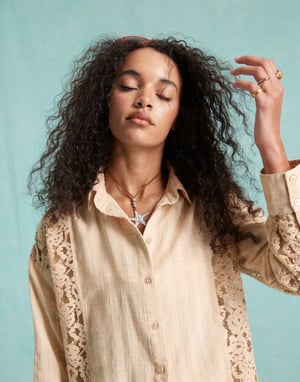 Miss Selfridge oversized spetsmix skjorta i beige co ord