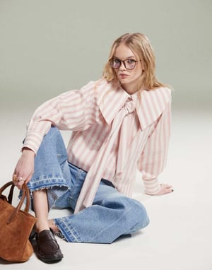 ASOS DESIGN shirt with large collar and tie detail in pink stripe