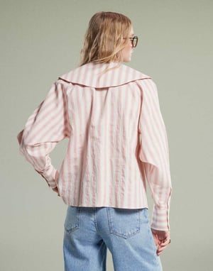 ASOS DESIGN shirt with large collar and tie detail in pink stripe