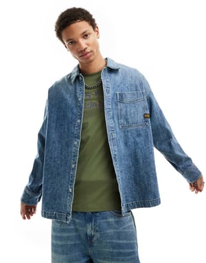 G-star boxy oversized denim overshirt in midwash blue