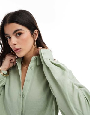 ASOS DESIGN linen blend shirt in khaki