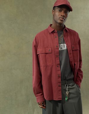 ASOS DESIGN 90's oversized shirt with square collar in burgundy