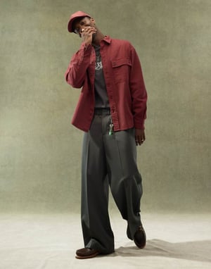 ASOS DESIGN 90's oversized shirt with square collar in burgundy