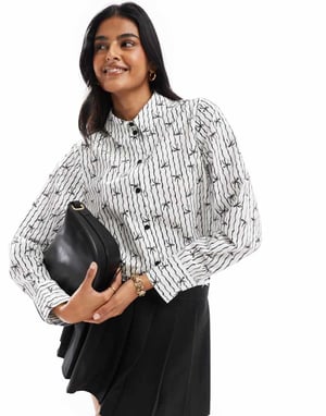 Miss Selfridge poplin kortärmad skjorta med rosetttryck