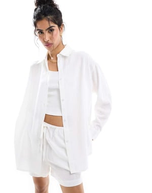 ASOS DESIGN avslappnad skjorta i linne i vitt