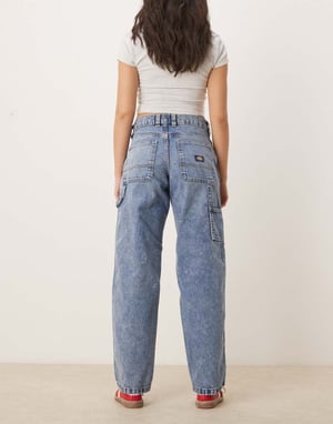 Dickies stevensville baggy carpenter denim jeans in rinsed blue with fade