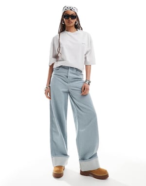 COLLUSION X002 baggy jeans in lightwash blue grey with turn ups - GREY