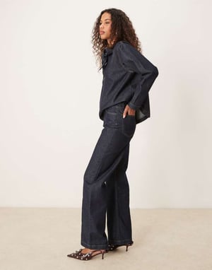 ASOS DESIGN flared jean with twin needle details in rinse wash
