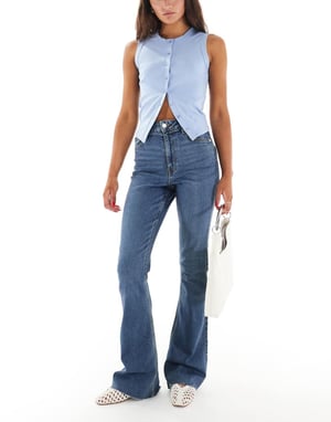 Miss Selfridge heart pocket flare jean in indigo wash