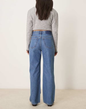 Abercrombie & Fitch mid rise loose jeans in tinted medium wash blue