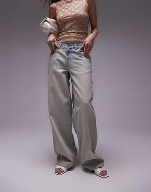 Topshop Cinch low rise jeans in vintage bleach