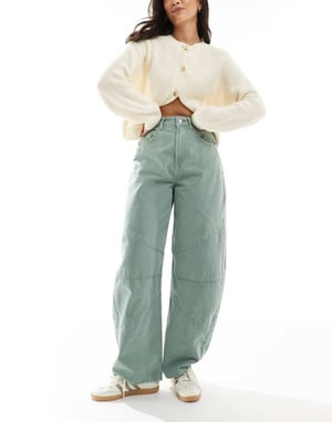 ASOS DESIGN high waisted barrel jean with seam detail in sage