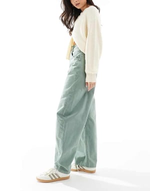 ASOS DESIGN high waisted barrel jean with seam detail in sage